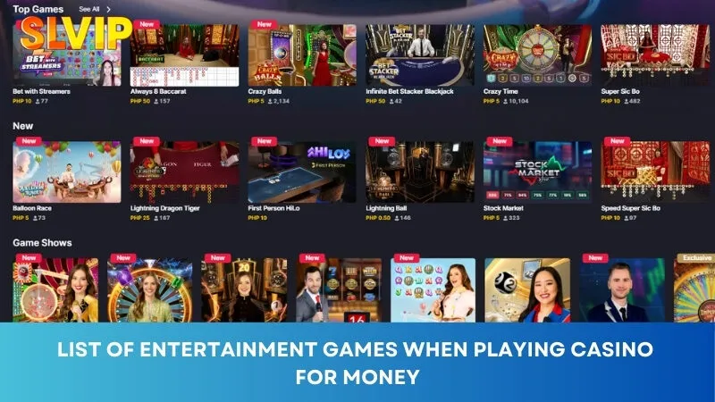 List of entertaining games when playing casino for money